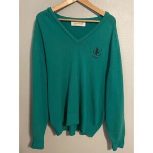 Vintage Lyle & Scott Sweater Mens Size 48 Green V Neck Lambswool Gleneagles Golf